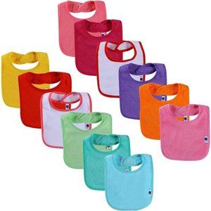 12 Pack Terry Drool Cotton Bibs, Unisex Baby Bibs with Fiber Filling Waterproof